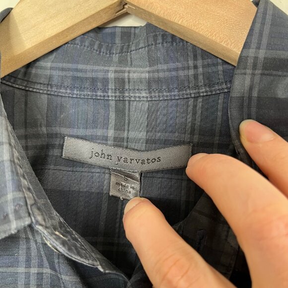 John Varvatos Mens Blue Plaid Long-Sleeve Cotton Button-Up Shirt Size Small - Picture 9 of 12